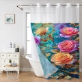 Dettaglio della tenda da doccia floreale impermeabile con rose e occhielli in metallo - SYL-3 Rosa Fluida Tenda Singola / 181x188cm