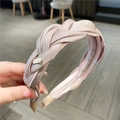 Braided champagne pink satin headband with high-top design and handmade metal tag - Pink