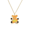 Detail von 18K vergoldetem Bärenanhänger mit orangefarbener Emaille und Zirkon-Herz - Orangener Bär