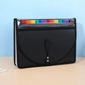 Black multi-layer expanding file folder with colorful index tabs and elastic closure - Black Rainbow Inner + PVC Edging [13 Grids]