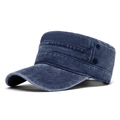 Navy blue washed cotton cadet cap with vintage distressed finish and side air vents - Navy Blue 2