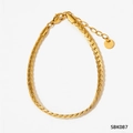 Gold plated stainless steel herringbone snake chain bracelet with adjustable lobster clasp - Gold