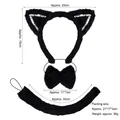 Set da tre pezzi con orecchie di gatto in peluche nero, paillettes, papillon e coda - Set da 3 Pezzi Orecchie da Gatto Nere con Paillettes in Ecopelliccia