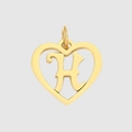 Golden stainless steel heart pendant with cutout letter H alphabet design for DIY jewelry - Letter H