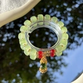 Green agate beaded bracelet with gold Pi Xiu charm and vibrant red accent beads - S047-green Pixiu Beaded Bracelet #sz335