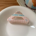 Pink and white checkered triangle hair claw clip with floral bow patterns for women - Pink White Gingham Triangle