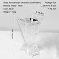 Silver iron and leaf-patterned crystal glass aromatherapy burner ornament 14.6cm - Leaf / Silver