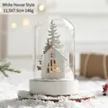 Nordic white house wooden Christmas lantern with reindeer tree and LED light 11.5x7.5cm - White House Style