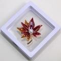 Exquisite maple leaf brooch with enamel gradient and pearl in white gift box - XZ098 Two-Tone-Boxed