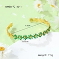 Golden stainless steel bangle featuring green daisy enamel inlay and 6.5cm diameter - Dark Green Bracelet