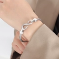 Minimalist silver braided steel cable bracelet with a polished S-shaped hook clasp - Z268-S Hook Wire Rope Woven Bracelet / Steel
