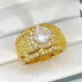 Elegant gold-tone ring with a large round cubic zirconia center stone in a gift box - White Diamond Ring [gold Color] Ljz-112 / Adjustable Open
