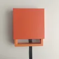 Bright orange drawer jewelry box with black ribbon handle and matching gift paper bag - Vibrant Orange Drawer + Orange Box / Round Base