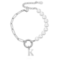 Chic 18K gold plated pearl and paperclip chain bracelet with letter K charm pendant - Silver-Letter K