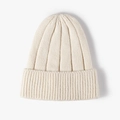 Women's cream white ribbed knit beanie hat with thermal jacquard design for winter - Off White