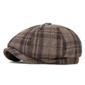 Casquette gavroche pour homme en laine marron à carreaux vintage pour automne hiver - Kaki