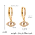 Detailed size specifications for evil eye cubic zirconia earrings in 18k gold plating - Evil Eye Pendant Earrings (Q084) / Gold