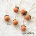 Pink wool felt acorns with natural caps and jute string for Christmas DIY crafts - Pack of 6 (10g) / Light Coffee