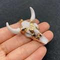 White acrylic bull skull pendant with gold plating and metallic inlay details - No.15 White with Gold Trim