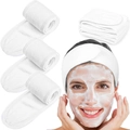 White terry cloth spa headbands for face washing with adjustable hook and loop closure - White