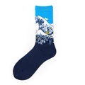 Detailed macro view of The Great Wave off Kanagawa print on these artistic cotton socks - One Size / Sea Wave