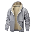 Grey men's sherpa-lined hoodie jacket with full zip and warm fleece interior - Light Gray