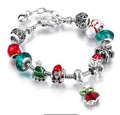 Bracelet de Noël en perles avec breloques Père Noël et sapin, finition argent 925 - Style Cloches de Noël