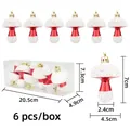 6 Pcs red and white glitter mushroom Christmas ornaments in clear box packaging - 6 Pcs/Box / Red