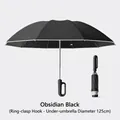 Obsidian black automatic reverse umbrella with 125cm canopy and ring buckle hook handle - 27 Inch / 125cm Diameter / Obsidian Black