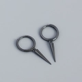 S925 silver minimalist punk spike hoop earrings in polished black finish - 925 Silver / Gunmetal Black (Pair)