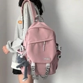 Pink multi-pocket campus backpack with gray frog plush charm for stylish students - No Pendant / Pink