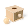 Montessori wooden object permanence box with dark green drawer and natural wood ball - Macaron Ball Tossing Box