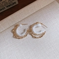 Detail of gold metal textured earrings with soft white plush yarn wrap decorations - Gold Double Layer Irregular White Plush Earrings (86#)