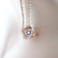 Rose gold titanium steel necklace with a round claw-set cubic zirconia pendant - Rose Gold