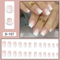 White gradient square press-on nails with small rhinestones and 24-piece full set display - Pink White Gradient Square Rhinestone Style (D-107) / 24 Pcs/Set