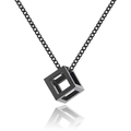 Minimalist black stainless steel hollow cube pendant necklace on white background - Black