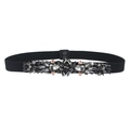 Elegante elastische riem met sprankelende grijze en roze kristallen op zwarte stof - Zwart