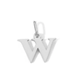 Polished silver alphabet pendant letter W with high-shine metallic finish and ring - Lowercase w - Steel Color