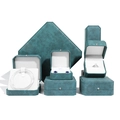 Dark green PU leather jewelry box set for rings and bracelets with white velvet interior - Ring Box / Cyan