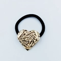Minimalist black elastic hair tie with a textured golden heart-shaped alloy pendant - Lava Texture Heart-Shaped Hair Tie (Style 85)