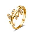 Elegant 18K gold plated leaf ring featuring intricate zircon accents and textured leaves - Gold Pave Zirconia Leaf Ring (wg-1457)