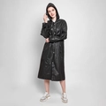 Reusable black EVA hooded raincoat for adults with snap buttons and drawstring hood - Drawstring / Black