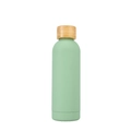 Gourde isotherme en acier inoxydable vert clair avec bouchon en bambou naturel - Vert Avocat