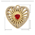 Macro shot of gold stainless steel heart pendant with red zircon and crystal detail - YE452-3-Gold Heart Red Stone
