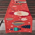 Christmas table runner with red festive cartoon patterns on a dark wooden table - 33*183cm / Red Cartoon Santa Penguin