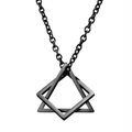 Minimalist black geometric necklace with nested triangle and square metal pendants - Solid Black Geometric + 60cm Chain