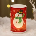 Rote LED Weihnachtskerze mit Schneemann Motiv und festlichem warmem Lichtschein - Mittelrot Einzelner Schneemann Stil