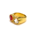 18k gold plated stainless steel ring featuring red round and clear heart gemstones - Gold (Red/Clear Heart)