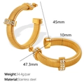Gold-plated stainless steel twisted hoop earrings with sparkling rhinestones, 45mm diameter - Gold (EH586)