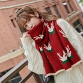 Red Christmas knitted scarf with white reindeer pattern and thick warm winter fabric - Christmas Snowman Burgundy